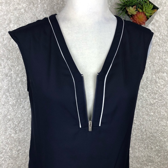 NY & Company Navy Zip V Neck Cap Sleeve Top Size XS - Picture 6 of 6